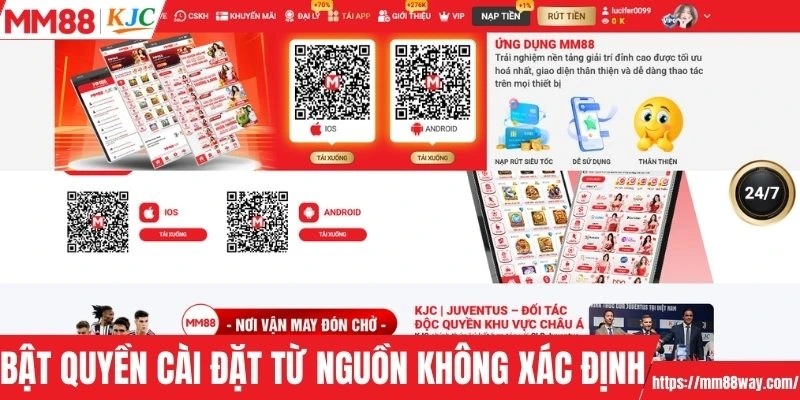Bạn cần bật quyền cài đặt từ nguồn không xác định